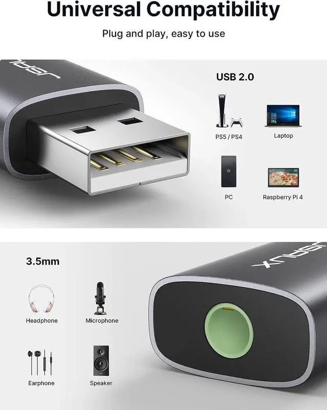 Alt view image 2 of 7 - JAENFONG 2 Pack USB to 3.5mm Jack Audio Adapter JSAUX USB to Audio Aux Adapter External Stereo Sound Card TRRS Female Headset for PS4 PS5 Headphone Mac Linux Laptop Desktops Docking Station