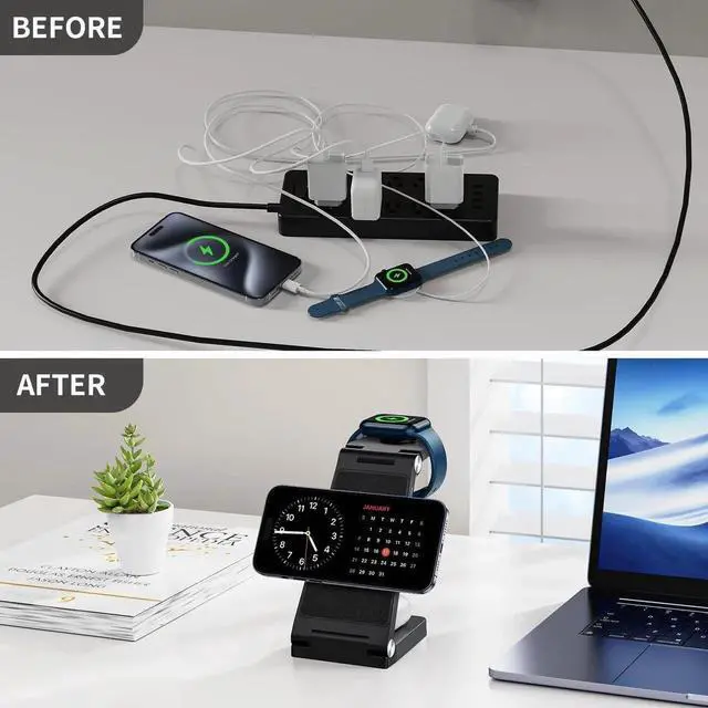 Alt view image 3 of 7 - 2025 Traveling Wireless Mag-Safe Fast Charging Station Magnetic 3 in 1 Charger with Light for iPhone 16 15 14 13 12 Pro Max Plus Watch Series & Air pods 4 3 2 Pro-Gifts for Wife & Husband
