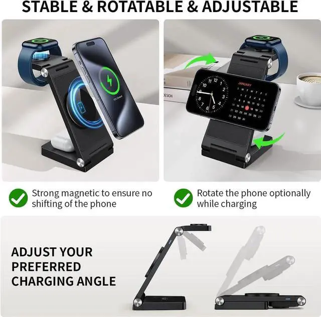 Alt view image 2 of 7 - 2025 Traveling Wireless Mag-Safe Fast Charging Station Magnetic 3 in 1 Charger with Light for iPhone 16 15 14 13 12 Pro Max Plus Watch Series & Air pods 4 3 2 Pro-Gifts for Wife & Husband