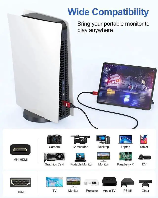 Alt view image 2 of 7 - JAENFONG Mini HDMI to HDMI Cable 3FT 4K HDMI to Mini HDMI 18Gbps High Speed Mini HDMI Cable 4K@60Hz 2K for Camera Camcorder Tablet Laptop Monitor HDTV Graphics (Nylon Braided HDMI 2.0 Cord)