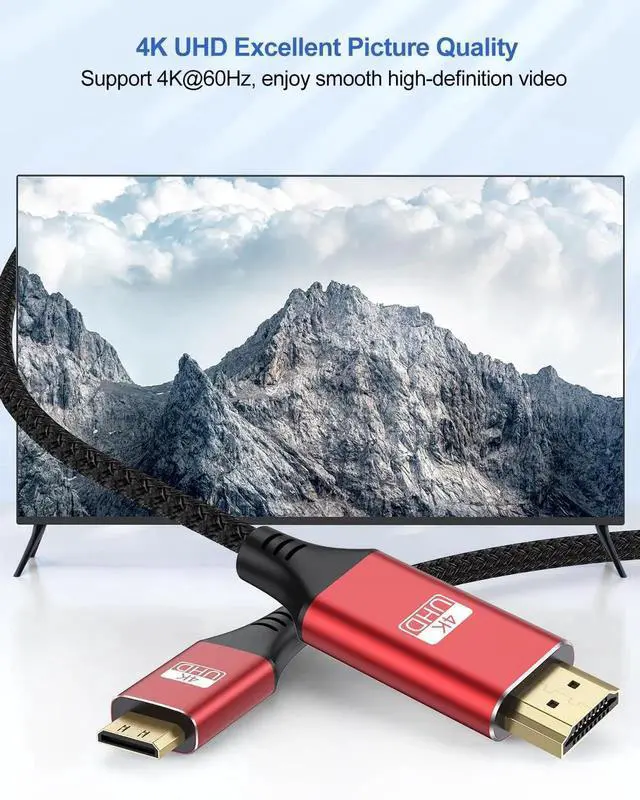 Alt view image 4 of 7 - JAENFONG Mini HDMI to HDMI Cable 3FT 4K HDMI to Mini HDMI 18Gbps High Speed Mini HDMI Cable 4K@60Hz 2K for Camera Camcorder Tablet Laptop Monitor HDTV Graphics (Nylon Braided HDMI 2.0 Cord)