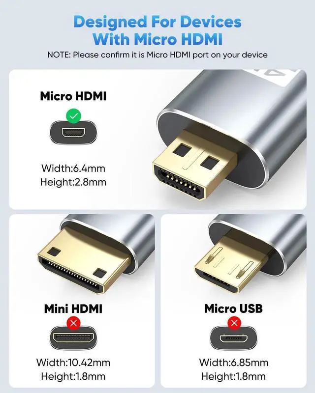 Alt view image 4 of 7 - JAENFONG 4K Micro HDMI to HDMI Cable 6FT High Speed HDMI to Micro HDMI Cable Adapter Nylon Braided 4K@60Hz 2K@165Hz HDR ARC 3D for Raspberry Pi 5/4 Camera Laptop Video Capture Card