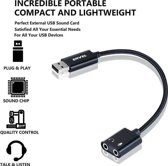 Alt view image 7 of 7 - USB to 3.5mm Audio Adapter External Stereo Sound Card with Dual TRS 3-Pole 3.5mm Headphone and Microphone Jack for PS4/PS5/PC/Laptop Built-in Chip Mic-Supported Headphone Adapter (Black Pro)