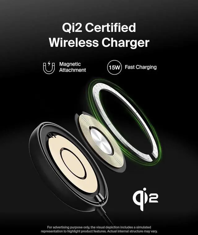 Alt view image 4 of 6 - Magnetic Wireless Charging Pad 15W w/Pop-Up Stand - MagSafe-Compatible Qi2-Certified Wireless Charger for iPhone 16 Series Galaxy S25 Series AirPods (No PSU) - Black