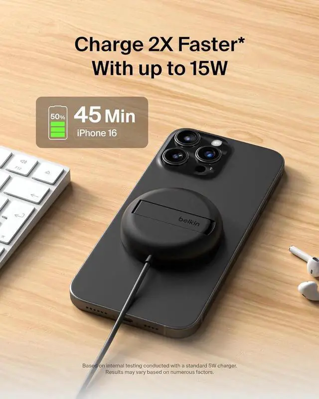 Alt view image 6 of 6 - Magnetic Wireless Charging Pad 15W w/Pop-Up Stand - MagSafe-Compatible Qi2-Certified Wireless Charger for iPhone 16 Series Galaxy S25 Series AirPods (No PSU) - Black