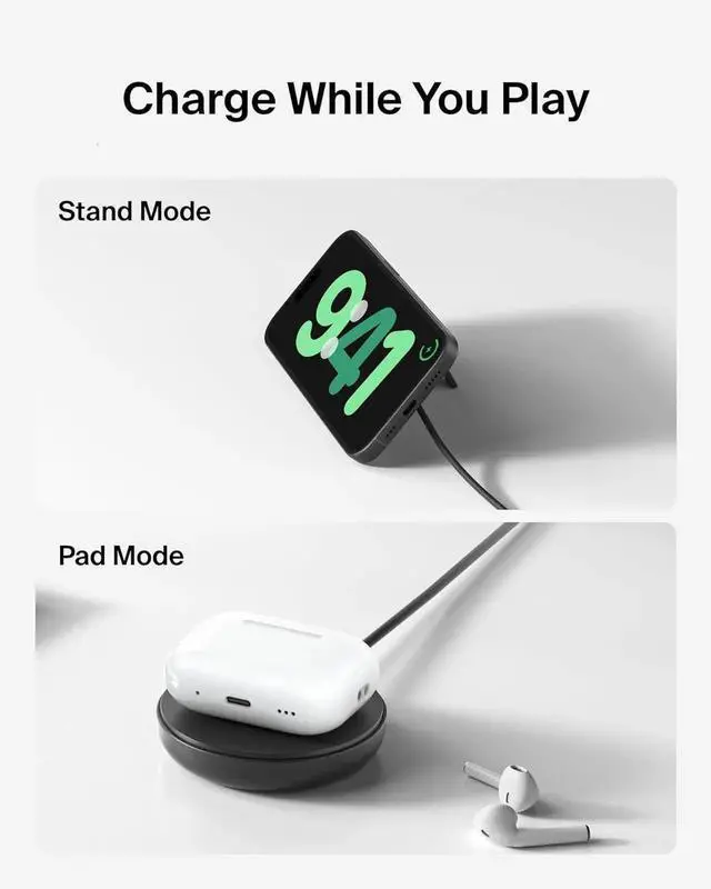 Alt view image 2 of 6 - Magnetic Wireless Charging Pad 15W w/Pop-Up Stand - MagSafe-Compatible Qi2-Certified Wireless Charger for iPhone 16 Series Galaxy S25 Series AirPods (No PSU) - Black