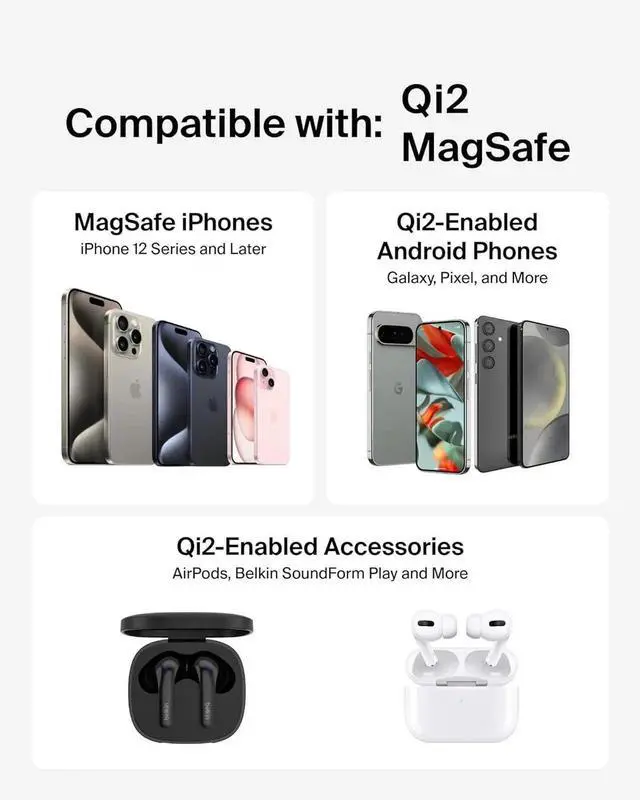 Alt view image 5 of 6 - Magnetic Wireless Charging Pad 15W w/Pop-Up Stand - MagSafe-Compatible Qi2-Certified Wireless Charger for iPhone 16 Series Galaxy S25 Series AirPods (No PSU) - Black