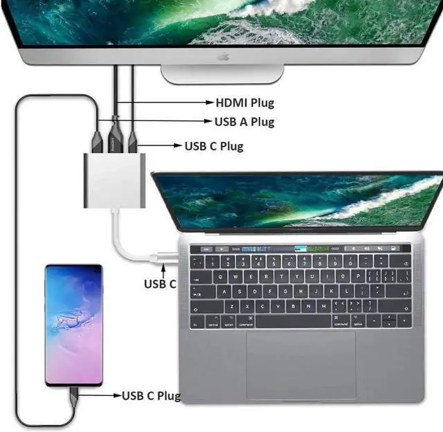 Alt view image 7 of 7 - JAENFONG USB C to HDMI Adapter USB-C Digital AV Multiport Adapter with 4K HDMI Video to TV/Mini Projector USB 3.0 PD Charging Converter Hub Compatible with iPhone 16 15 MacBook Pro iPad