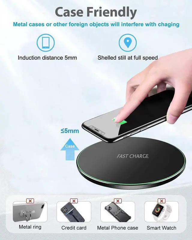 Alt view image 6 of 7 - Wireless Charger for Galaxy S24/S24+S23/S23+/S22/S22+/S21/S20/S20+/S10/S9+/S9/S8/S8+/S7/Note10/Note9/Note8 15W Wireless Charging Pad with USB-C for & iPhone Black(No AC Adapter)