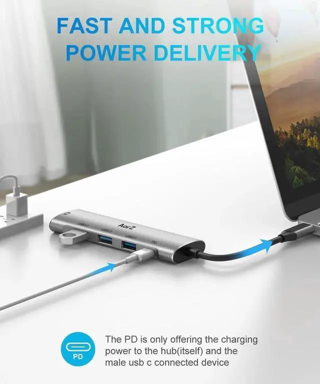 Alt view image 5 of 7 - JAENFONG USB C Hub USB C Hub Multiport Adapter 4K@60Hz AorZ 5 in 1 USBC to Hdmi Adapter with 1 * 4K HDMI Output 3*USB 3.0 Ports 1*PD Adapter for MacBook Steam Deck and Most Type C Devices