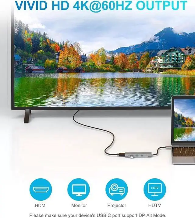 Alt view image 7 of 7 - JAENFONG USB C Hub USB C Hub Multiport Adapter 4K@60Hz AorZ 5 in 1 USBC to Hdmi Adapter with 1 * 4K HDMI Output 3*USB 3.0 Ports 1*PD Adapter for MacBook Steam Deck and Most Type C Devices