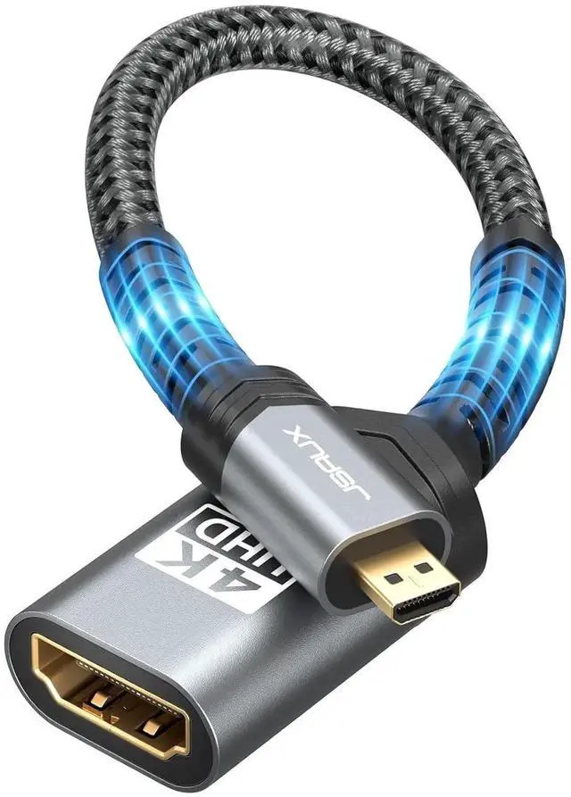 Main image of JAENFONG Micro HDMI to HDMI Adapter 4K@60Hz HDR 3D Dolby 18Gbps Compatible with Raspberry Pi 5/Pi 4/Go Pro Hero/Nikon/Canon/ and Other Camera-Gray