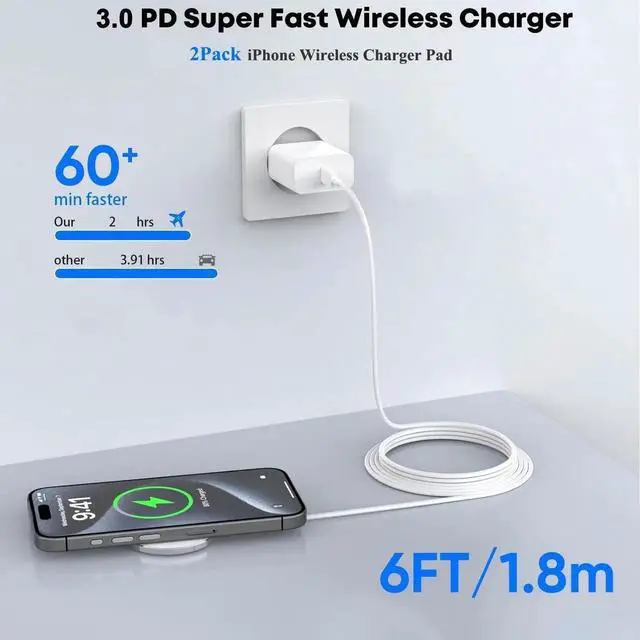 Alt view image 4 of 7 - Long 6FT Magnetic Wireless Charger Fast iPhone MagSafe Charger Mag-Safe Quick Wireless Charging Pad Magnet Charge Pad USB Type C Charge Block Adapter for iPhone 16/16Pro Max/15/14/13/12/11