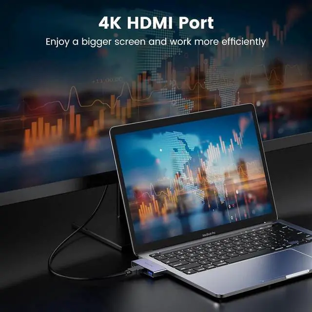 Alt view image 5 of 6 - JAENFONG USB C to HDMI Multiport Adapter - Type C to 4K HDMI Adapter with Charging Supports 4K UHD Video USB 3.0 Port 100W USB-C Fast Charging for Monitor TV Laptop