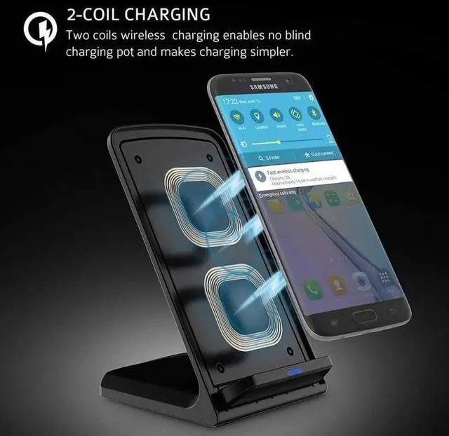 Alt view image 5 of 7 - Fast Wireless Charger Stand for Galaxy S25 S24 S23 S22 Ultra/S21/Note 20/S20/S10+/S10e/S9/ S8+/S7 Edge Note 9/8 Qi Charging Dock for iPhone 16 15 14 13 12 11 Pro Max Mini Xs Xr 8 Plus SE