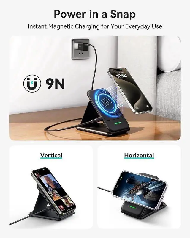 Alt view image 7 of 7 - 3 in 1 Charging Station Multiple Devices for 15W Magnetic Foldable Travel Wireless Charger for iPhone 16 pro max 15 14 13 12 Series iWatch 10 9 8 SE/Ultra Series AirPods 4 3 2 pro