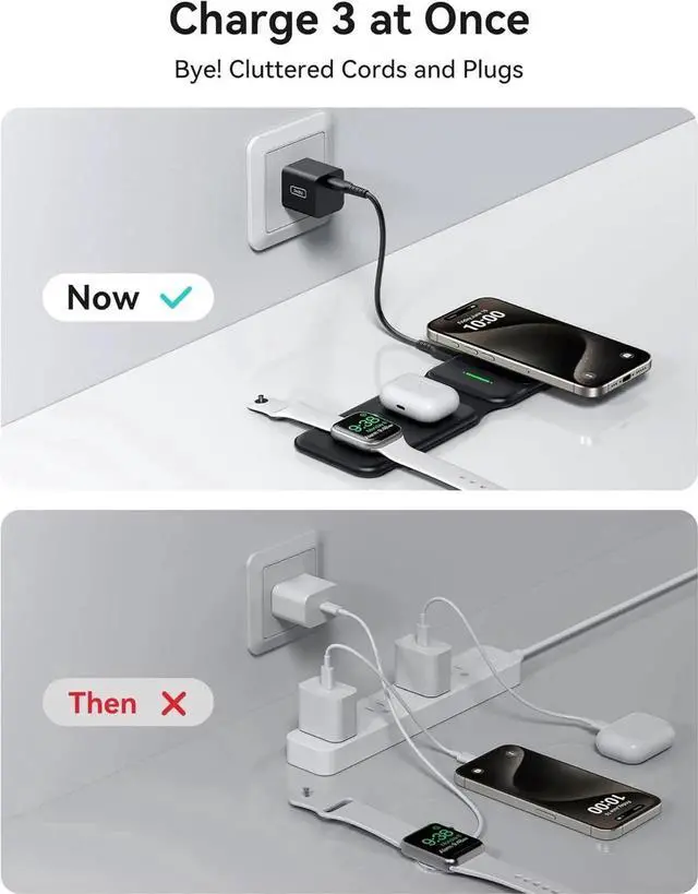 Alt view image 4 of 7 - 3 in 1 Charging Station Multiple Devices for 15W Magnetic Foldable Travel Wireless Charger for iPhone 16 pro max 15 14 13 12 Series iWatch 10 9 8 SE/Ultra Series AirPods 4 3 2 pro