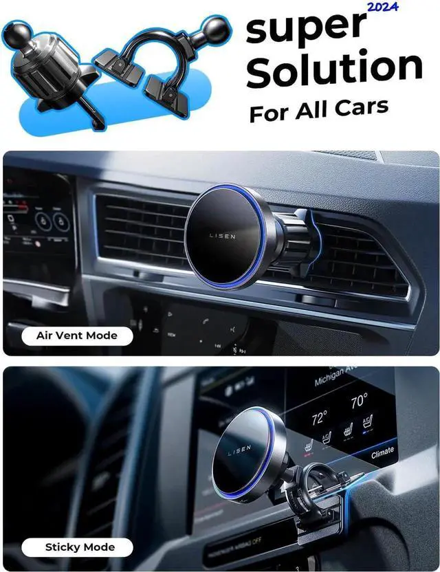 Alt view image 2 of 7 - for 15W MagSafe Car Mount Charger Magnetic Wireless Car Charger for iPhone 16 Pro Max Accessories Magnetic Phone Holder for 17 iPhone 16e 15 14 13 12 S24/24 with MagSafe