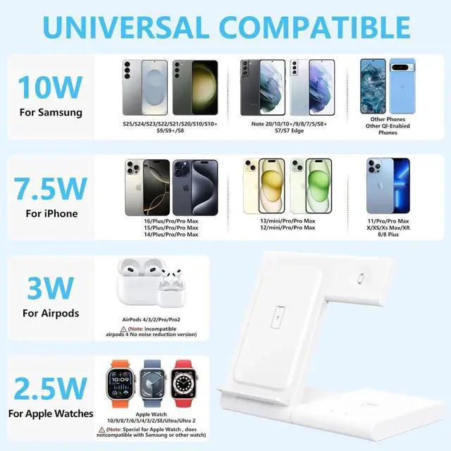 Alt view image 2 of 7 - Charging Station for Multiple Devices Foldable 3 in 1 Wireless Charger for iPhone 16 15 14 13 12 Pro Max Plus Watch 10/9/Ultra/8/7/6/5/4/3/2/SE & AirPods 4/3/2/Pro