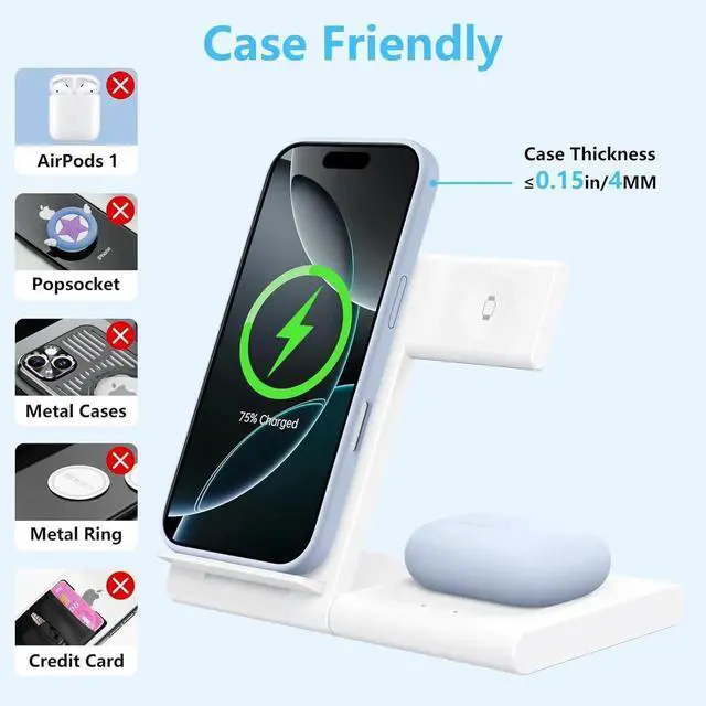 Alt view image 4 of 7 - Charging Station for Multiple Devices Foldable 3 in 1 Wireless Charger for iPhone 16 15 14 13 12 Pro Max Plus Watch 10/9/Ultra/8/7/6/5/4/3/2/SE & AirPods 4/3/2/Pro