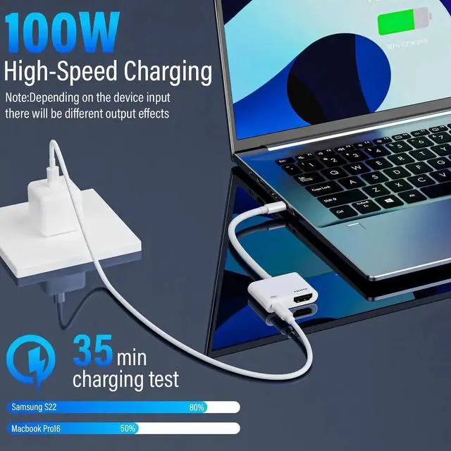 Alt view image 3 of 7 - USB C to HDMI Adapter 4K@60Hz Type C to HDMI with 100W PD Fast Charging Port Video & Audio Sync Screen Converter Digital AV Adapter Compatible with iPhone 16/16 Pro/16 Pro Max/15/15 Pro/15 Pro Max