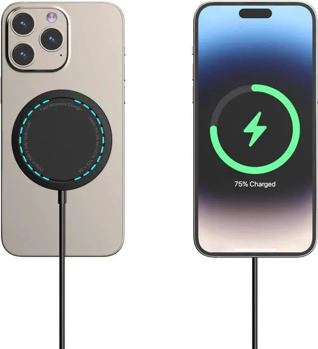 Alt view image 2 of 7 - Magnetic Wireless Charger for iPhone 15W Max Fast Mag-Safe Wireless Charging Pad Compatible with iPhone 16/16 Plus/16 Pro/16 Pro Max/15/14/13/12 Series with USB-A Converter Black
