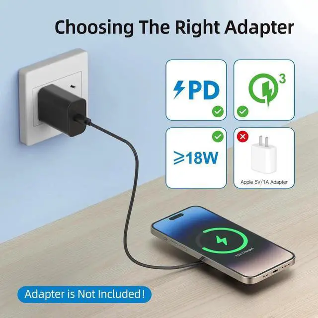 Alt view image 6 of 7 - Magnetic Wireless Charger for iPhone 15W Max Fast Mag-Safe Wireless Charging Pad Compatible with iPhone 16/16 Plus/16 Pro/16 Pro Max/15/14/13/12 Series with USB-A Converter Black