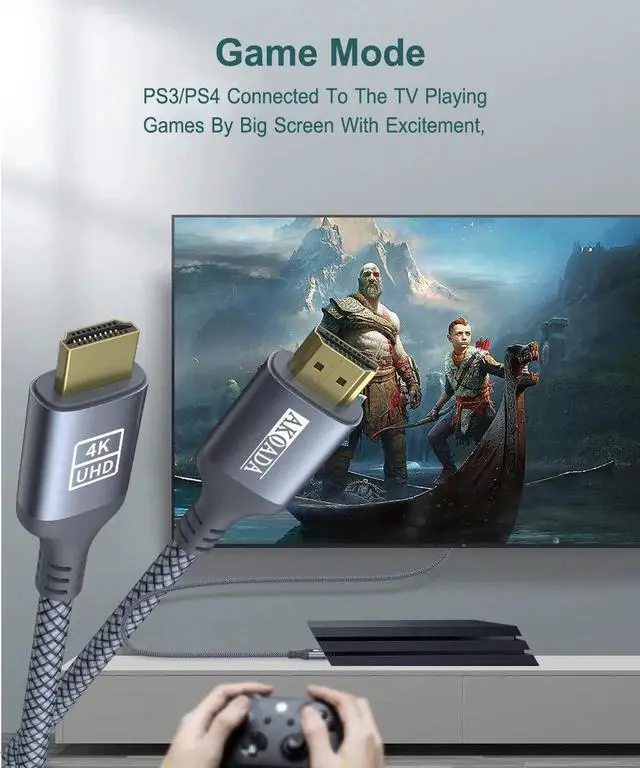 Alt view image 2 of 7 - JAENFONG 4K HDMI Cable 15FT 18Gbps High Speed HDMI 2.0 Braided Cable 4K-60Hz HDR Ultra HD 2K 1080P ARC Compatible with TV PC PS5/4/3 Projector Monitor ect.