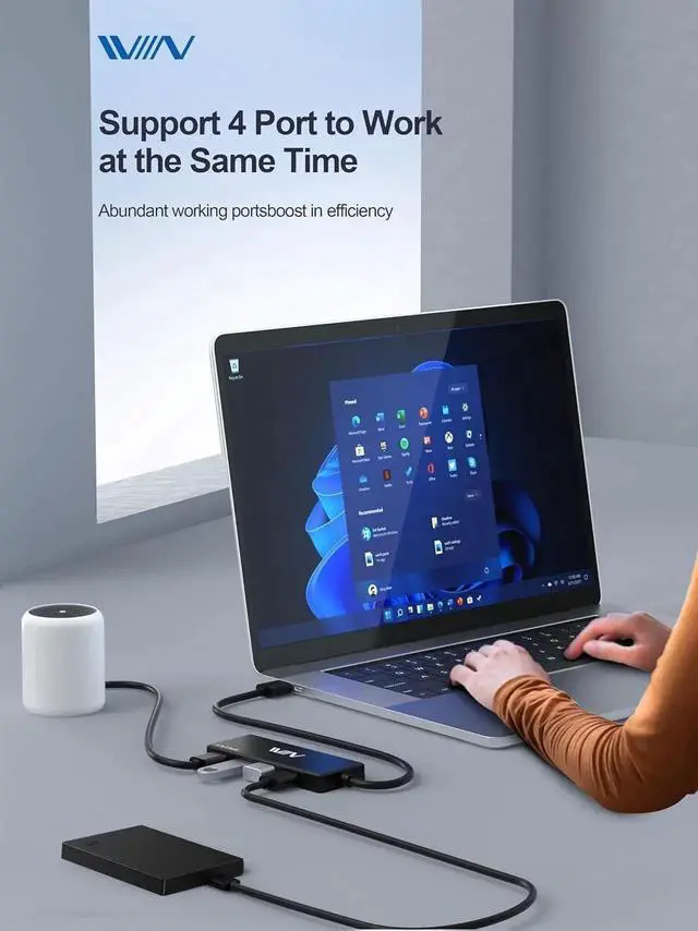 Alt view image 4 of 7 - JAENFONUSB 3.0 Hub 4 Port USB Splitter Extender Portable Adapter Multiport Data Hub for Laptop Xbox Flash Drive HDD Console Camera Keyborad Mouse Windows Mac OS PC Not Designed to Charge Devices-Black