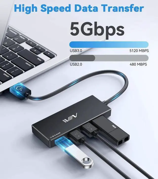 Alt view image 7 of 7 - JAENFONUSB 3.0 Hub 4 Port USB Splitter Extender Portable Adapter Multiport Data Hub for Laptop Xbox Flash Drive HDD Console Camera Keyborad Mouse Windows Mac OS PC Not Designed to Charge Devices-Black