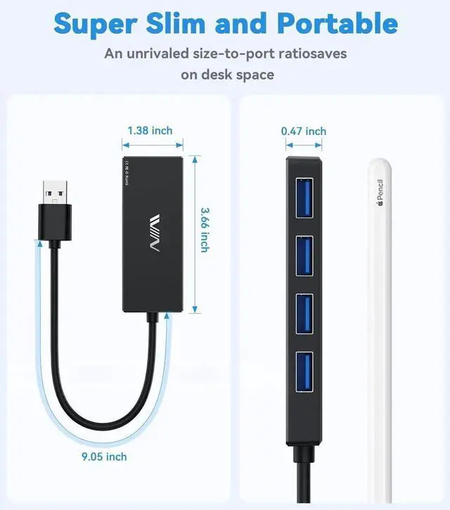 Alt view image 2 of 7 - JAENFONUSB 3.0 Hub 4 Port USB Splitter Extender Portable Adapter Multiport Data Hub for Laptop Xbox Flash Drive HDD Console Camera Keyborad Mouse Windows Mac OS PC Not Designed to Charge Devices-Black