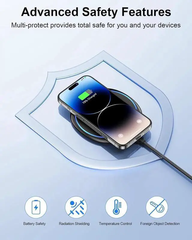 Alt view image 4 of 7 - Fast Wireless Charger [2 Pack] - Qi Certified Wireless Charging Pad for iPhone 16/16 Plus/16 Pro/16 Pro Max/15/14/13/13 Pro/12 10W for Galaxy S24/S24 Ultra/S23/S22/S21/S20 New Airpods