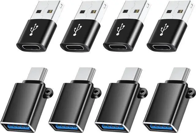 Main image of JAENFONG USBC Adapters 8 Pack Type C to USB Adapter USBC USBA Male Female Adaptor C to USB 3.0 OTG Converter for iPhone 15 14 13 MacBook iPad Charger Black