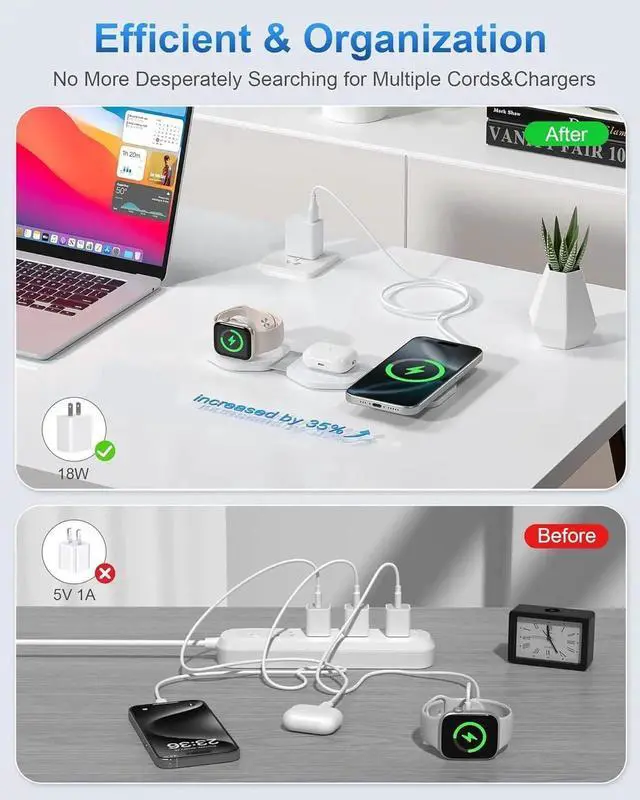 Alt view image 2 of 7 - 3 in 1 Wireless Charging Station for Multiple Devices Foldable Magnetic Fast Travel Charger Compatible with MagSafe iPhone 16 15 14 13 12 Watch & AirPod Gift for Women