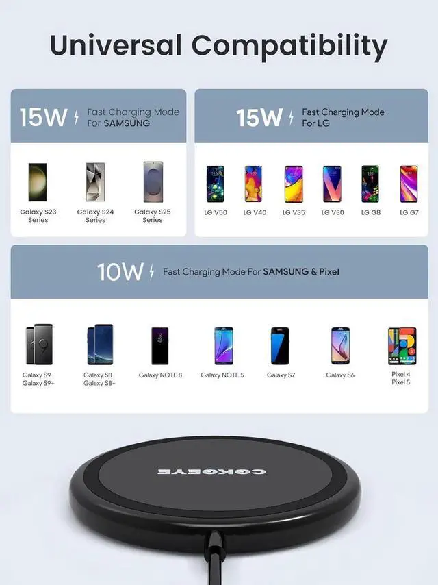 Alt view image 5 of 6 - Wireless Charger 15W Max Fast Wireless Charging Pad 2-Pack Compatible with iPhone16/16Plus/16Pro /16ProMax/iPhone15/15Pro/15Plus/14/13/12/ S24 /S24Ultra/S23Ultra/S22/S21 2