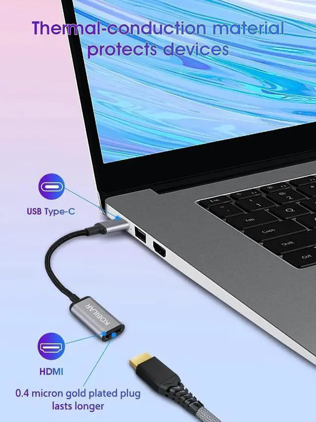 Alt view image 2 of 6 - JAENFONG USB C to HDMI Adapter - High Resolution4K@60Hz Type C to HDMI Aluminum Shell with 30-Micron Gold Plug for iPad MacBook Pro/Air Thunderbolt 4/3Galaxy/Monitor