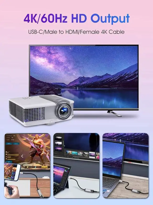 Alt view image 4 of 6 - JAENFONG USB C to HDMI Adapter - High Resolution4K@60Hz Type C to HDMI Aluminum Shell with 30-Micron Gold Plug for iPad MacBook Pro/Air Thunderbolt 4/3Galaxy/Monitor