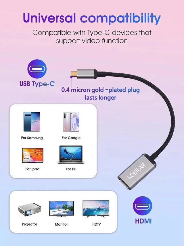 Alt view image 5 of 6 - JAENFONG USB C to HDMI Adapter - High Resolution4K@60Hz Type C to HDMI Aluminum Shell with 30-Micron Gold Plug for iPad MacBook Pro/Air Thunderbolt 4/3Galaxy/Monitor