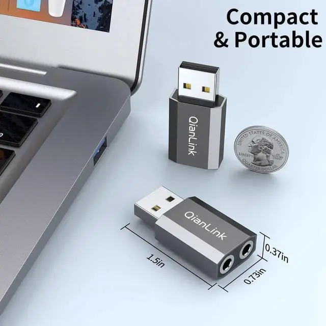 Alt view image 2 of 6 - USB to 3.5mm Audio Adapter (2-Pack) External Stereo Sound Card with Dual TRS 3-Pole 3.5mm Headphone and Microphone Jack for PS4/PS5/PC/Laptop Built-in Chip Mic-Supported Headphone Adapter