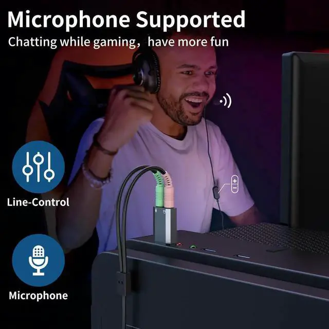 Alt view image 4 of 6 - USB to 3.5mm Audio Adapter (2-Pack) External Stereo Sound Card with Dual TRS 3-Pole 3.5mm Headphone and Microphone Jack for PS4/PS5/PC/Laptop Built-in Chip Mic-Supported Headphone Adapter