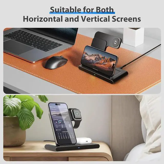 Alt view image 3 of 7 - Portable Wireless Fast Charger 3in1 for iPhone 16e 16 15 14 13 12 11 Pro Max for Watch 10-2 Ultra Se Charging Station for 4 3 2 - Office Home Travel Nightstand Gifts for Family Black