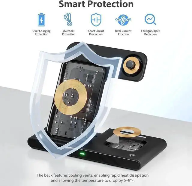 Alt view image 6 of 7 - Portable Wireless Fast Charger 3in1 for iPhone 16e 16 15 14 13 12 11 Pro Max for Watch 10-2 Ultra Se Charging Station for 4 3 2 - Office Home Travel Nightstand Gifts for Family Black