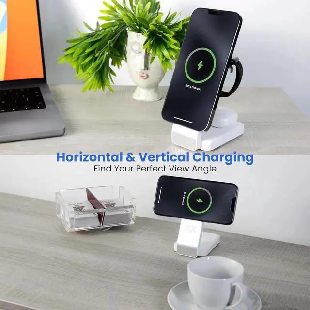 Alt view image 4 of 7 - 3-in-1 Wireless Charging Station for Devices Magnetic Foldable Fast Charger for iPhone Watch & AirPods with Stand Travel-Friendly Multiple Device Charging Dock