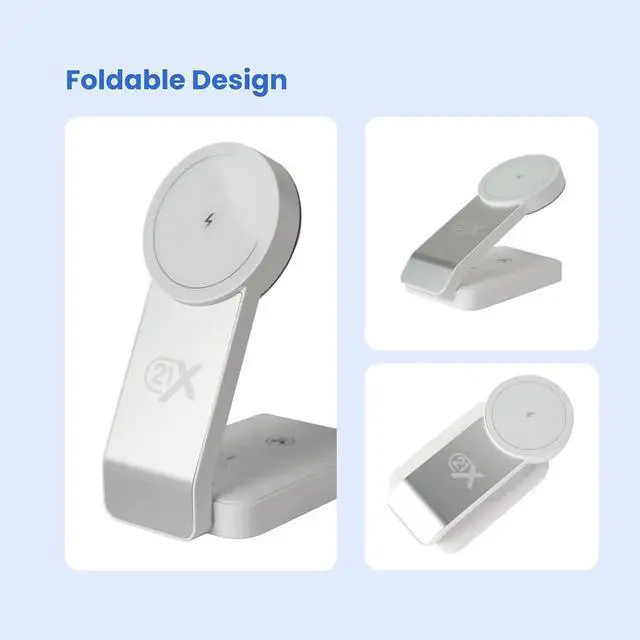 Alt view image 3 of 7 - 3-in-1 Wireless Charging Station for Devices Magnetic Foldable Fast Charger for iPhone Watch & AirPods with Stand Travel-Friendly Multiple Device Charging Dock