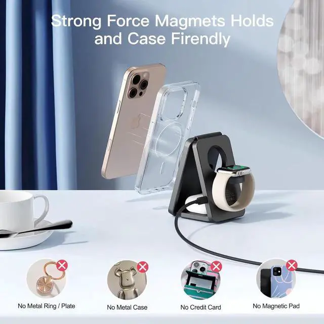 Alt view image 7 of 7 - 2025 Traveling Wireless Mag-Safe Fast Charging Station Magnetic 3 in 1 Charger with Light for iPhone 16 15 14 13 12 Pro Max Plus Watch Series & Air pods 4 3 2 Pro-Gifts for Wife & Husband