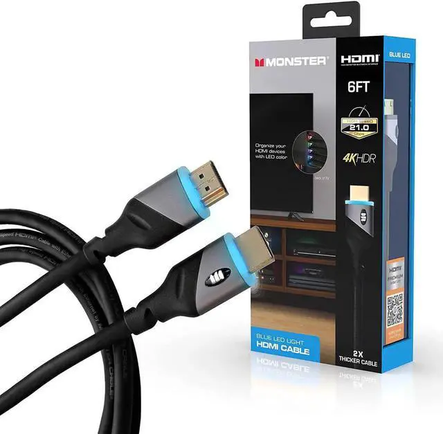 Main image of JAENFONG 6ft High Speed 4K HDR Hdmi Cable with Built-in Blue Led Light Gaming Video and Computer Cable