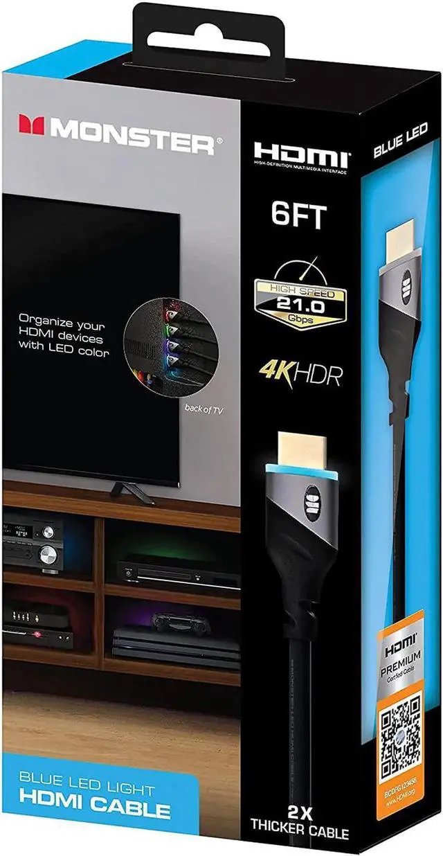 Alt view image 3 of 7 - JAENFONG 6ft High Speed 4K HDR Hdmi Cable with Built-in Blue Led Light Gaming Video and Computer Cable