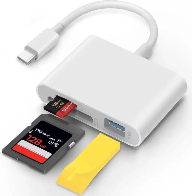 Main image of JAENFONG USB C SD Card Reader for iPhone 15 16 iPad Mac 3 in 1 USB-C Memory Trail Camera Card Adapter with Dual Slots & USB Port for Mac MacBook Pro/Air/Mini Android Laptop More USBC Typec Devices