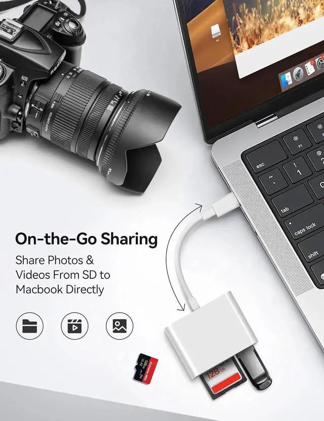 Alt view image 5 of 7 - JAENFONG USB C SD Card Reader for iPhone 15 16 iPad Mac 3 in 1 USB-C Memory Trail Camera Card Adapter with Dual Slots & USB Port for Mac MacBook Pro/Air/Mini Android Laptop More USBC Typec Devices