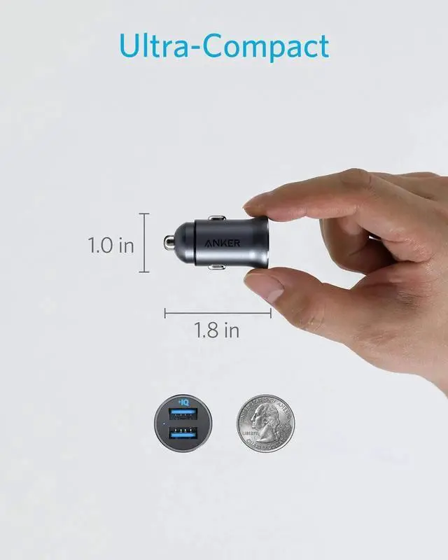 Alt view image 5 of 7 - JAENFONG 320 Car Charger (24W II) Mini Aluminum Alloy Dual USB with Blue LED for iPhone16 15 14 13 12 Series iPad Pro/Air 2/Mini Galaxy and More - Not Compatible with Quick Charge (Black)